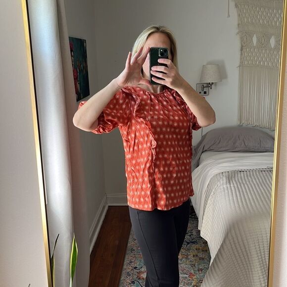 Universal Thread Boho Ruffle Orange Short Sleeve Top Size Medium - Picture 2 of 7